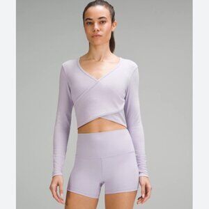 Lululemon Wrap Front Ribbed Long Sleeve Top Lilac Purple Size 8 NWT